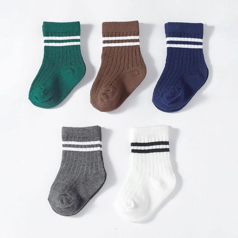 

5 пар/лот Детские носки в стиле колледж для мальчиков и девочек, полосатые носки средней длины, повседневные детские спортивные хлопковые носки fit 1-3 years old
