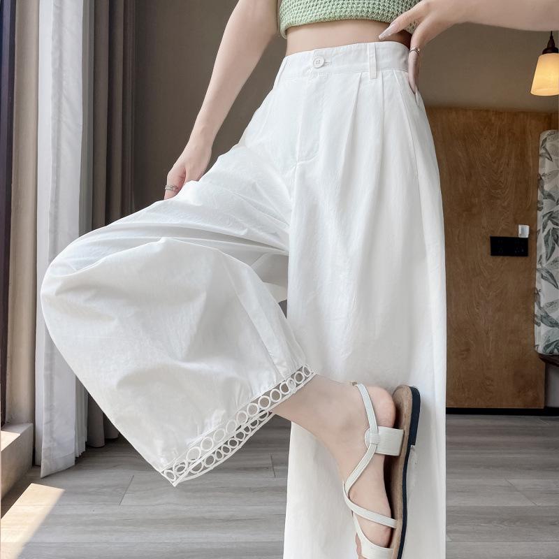 Women's Lace-Trim Wide-Leg Cropped Pants - 2025 Sun Protection, Lightweight & Casual