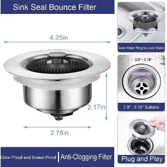 Peshoriadm Sink Strainer, Peshoriadm Sink Drain, Indicativet Sink Strainer, 2024 New Upgraded Sink Bounce Core Drain Strainer, Kitchen Sink Drain