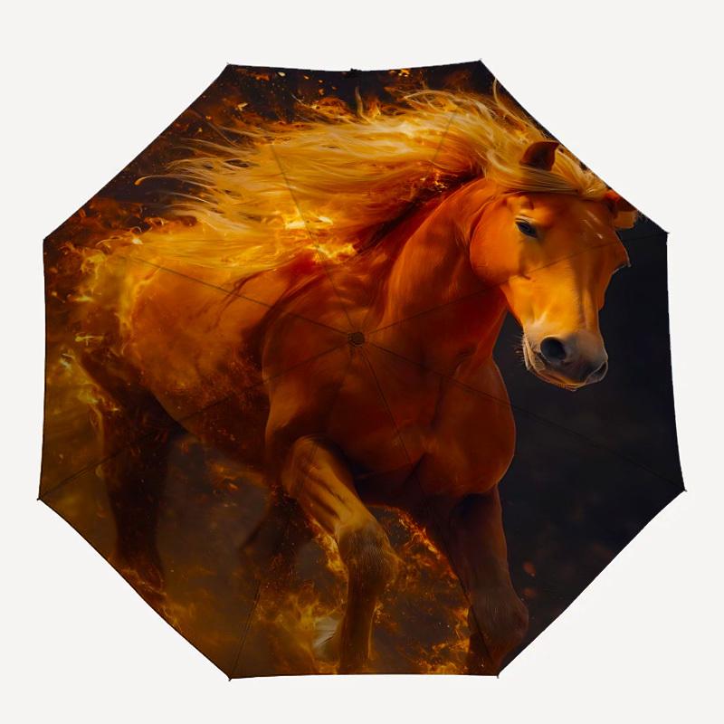 

1pc Horse Fire Automatic Open/Close Umbrella 8-Rib Strong Frame, Portable Travel Umbrella for Women & Men