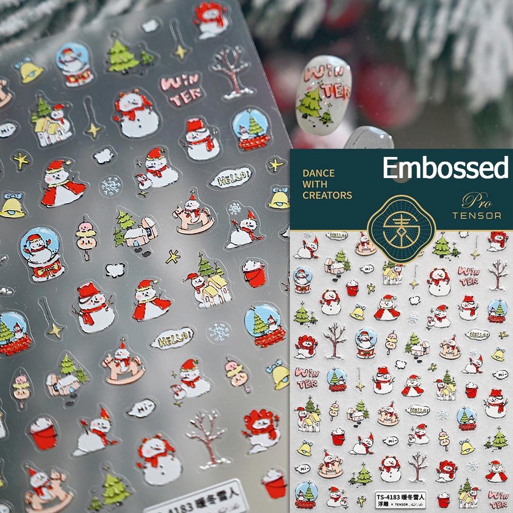 Gold Stamped Snowflake Stars White Christmas Tree Red Bowknot Cute 3D Nail Art Stickers Xmas Lovely Manicure Decals