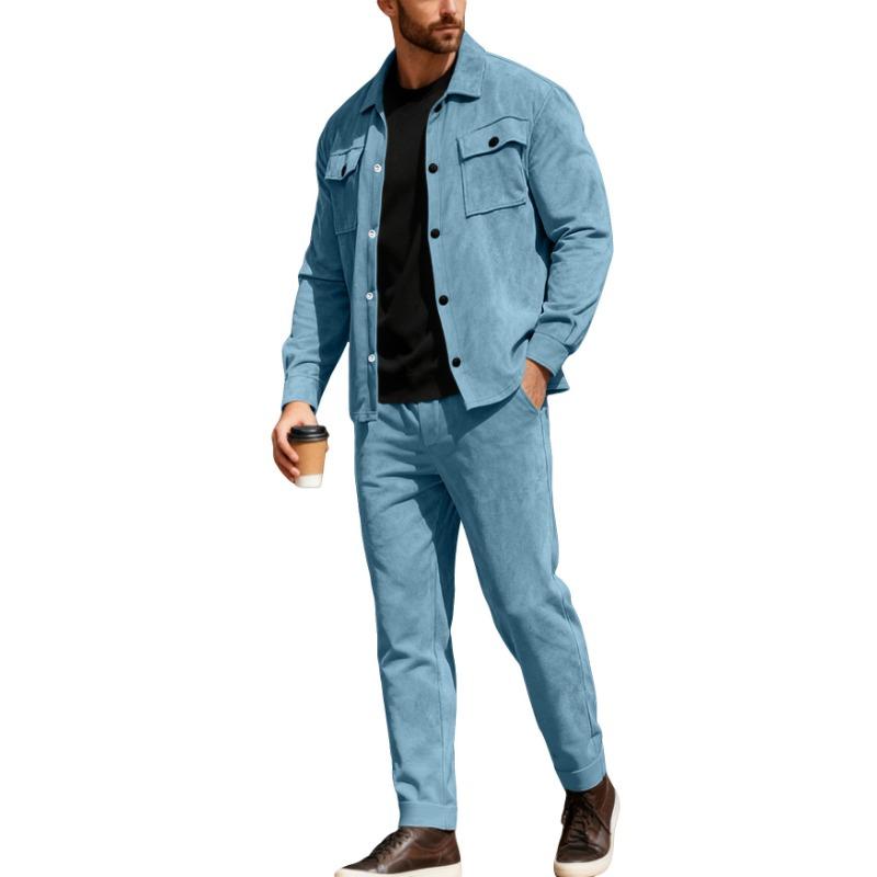 Completo Workwear da Uomo Primavera e Autunno Casual Sportivo Pelle Scamosciata Business Giacca e Pantaloni Bottonati