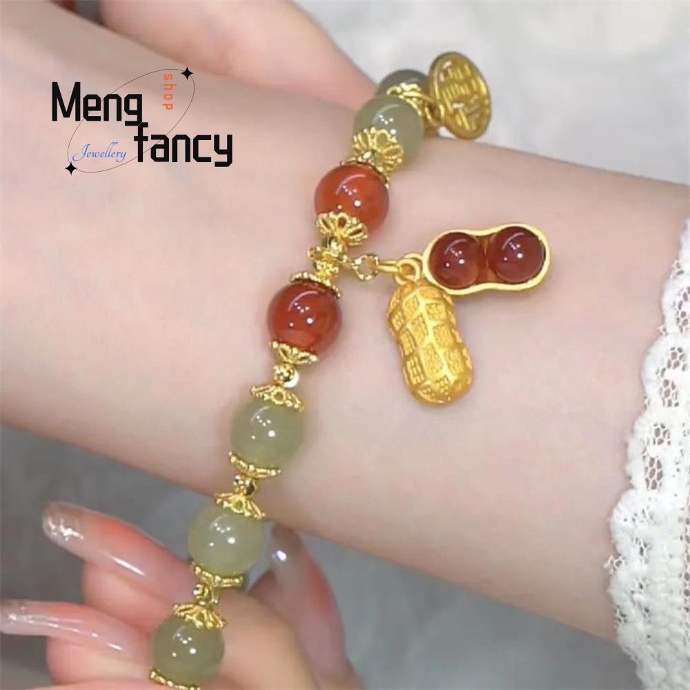 Natural Hetian Jade Ins Niche Design Peanut Bracelet Popular Elegant Fashion Jewelry Sexy Young Girls Best Selling Holiday Gifts