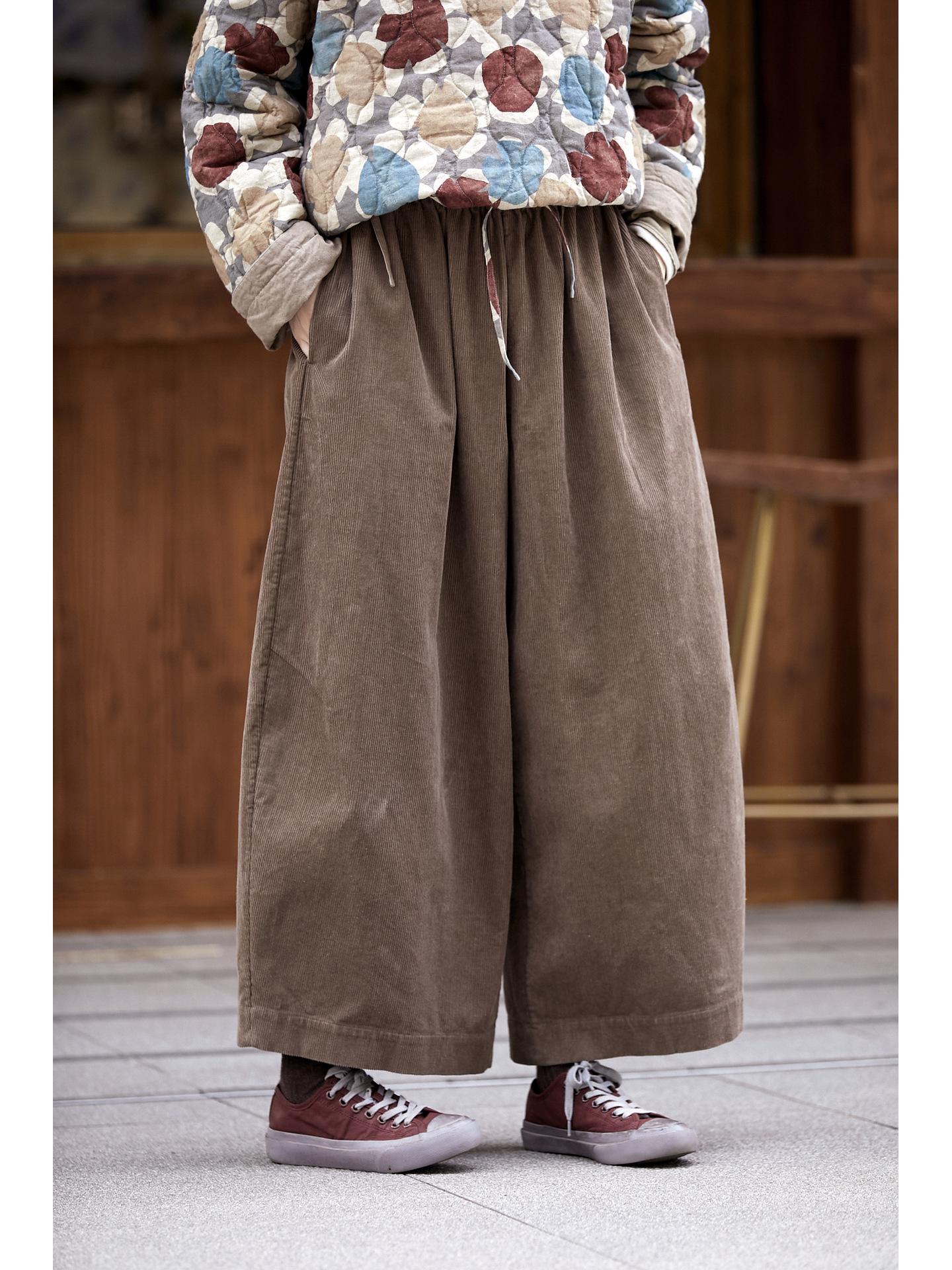 

Autumn Winter Retro Chestnut Brown Loose Women s Carrot Pants M