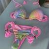 Seksowny Kostium Kąpielowy Bikini z Panterką i Wiązaniami Zestaw Trójkątny Kostium Kąpielowy Kostium Kąpielowy Push-Up Zestaw Bikini z Wiązaniami na Plaży Letni Strój Plażowy Kostium Kąpielowy Stringi