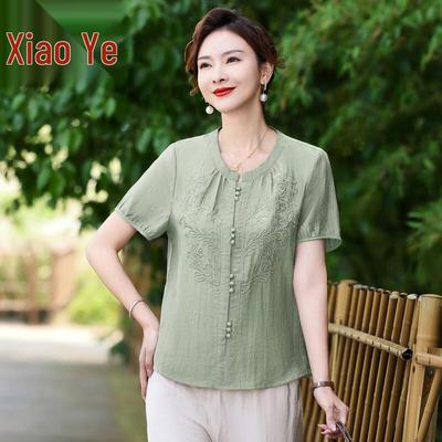 Elegante kurzärmelige Bluse mit Stickerei für Damen