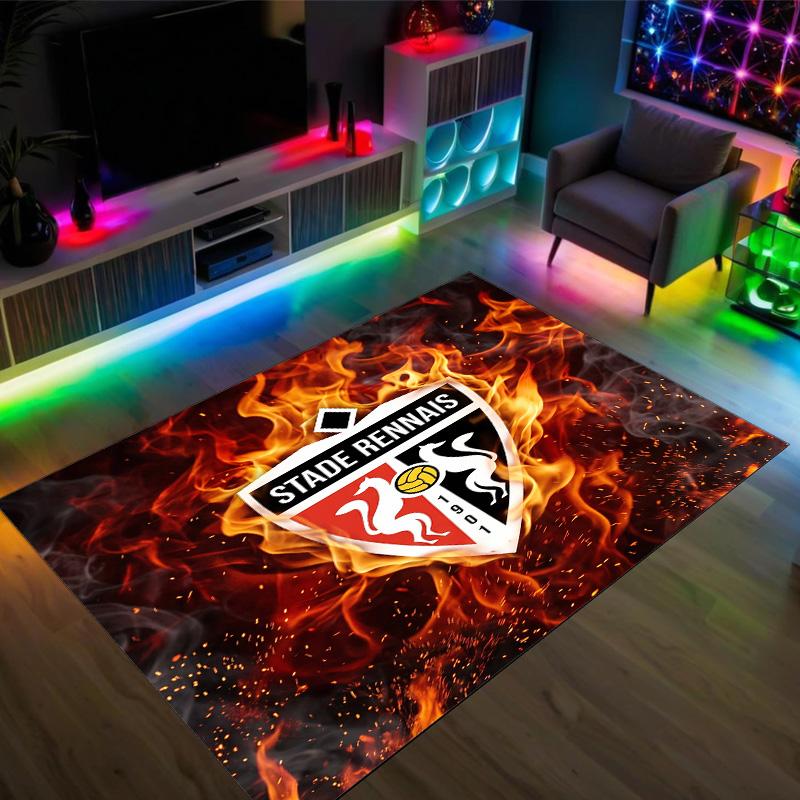 Stade Rennais FC Design Crystal Velvet Carpet Cozy Non?Slip Printed Rug For Bedroom Living Room Entrance