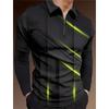 Spring and Summer Fashion Striped Casual Lapel Long Sleeved Shirt with 3D Digital Printing Zipper Polo Shirt for Men
