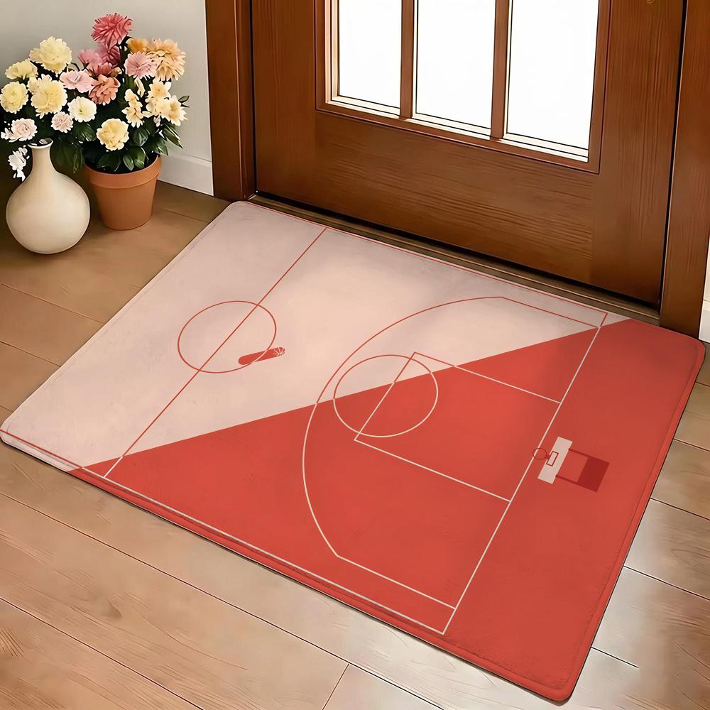 Basketball Court Pattern Floor Mat Eco Flannel Doormat Non-Slip Odorless Indoor Soft Short Plush Floor Rug