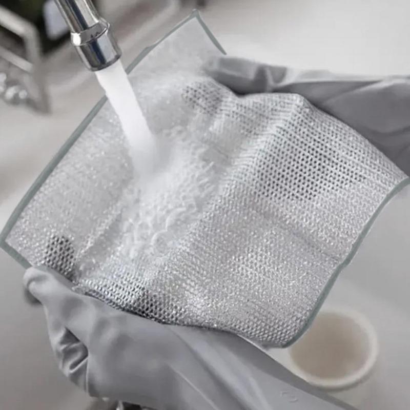 3/5Pcs Wire Cleaning Cloth Double-sided Thickened Metal Silver Wire Rags Kitchen Dish Pot Washdishing Cloths Towel Clean Tools