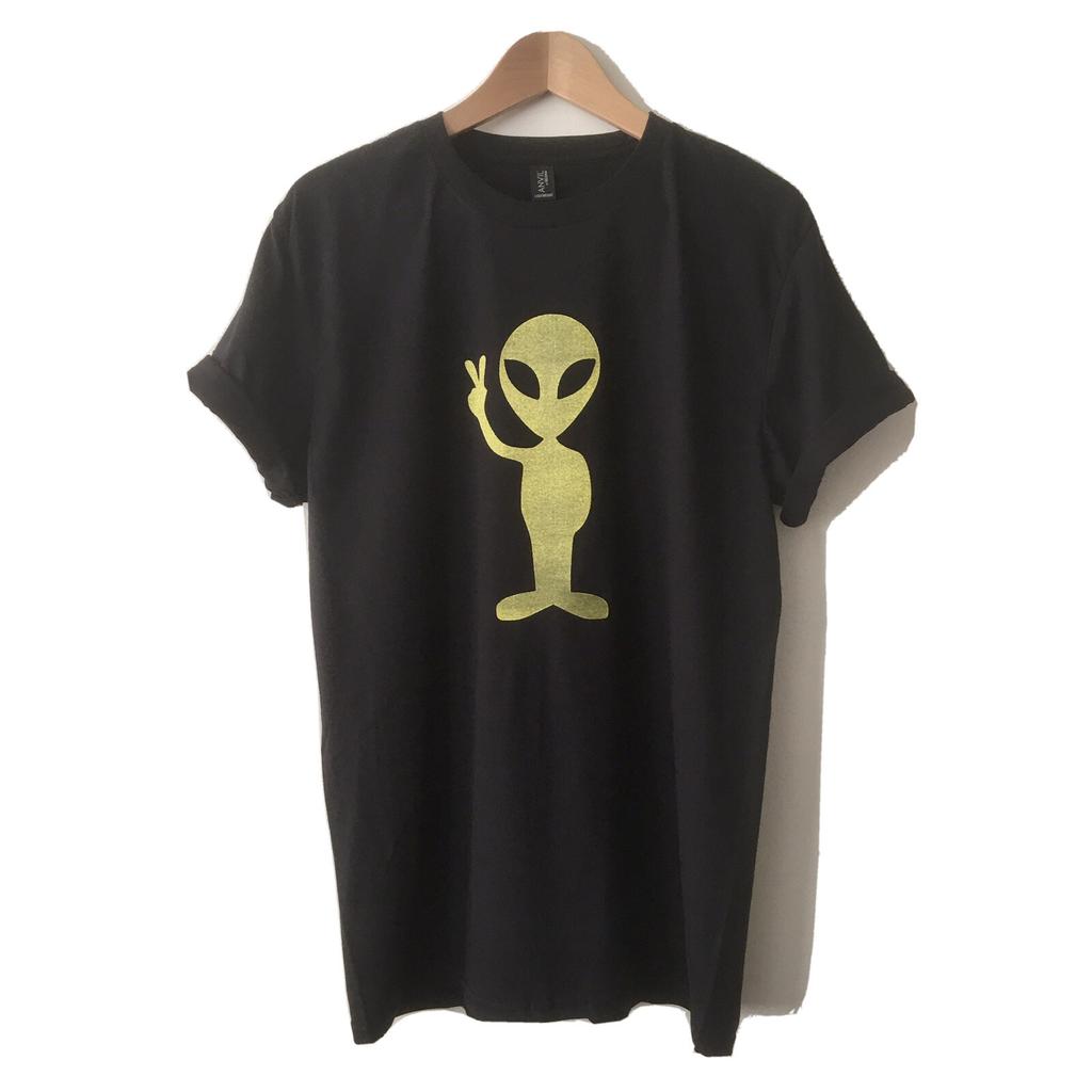 Alien with Peace Sign T-Shirt 100% Lightweight Cotton NEW Mens Unisex Size S-XL