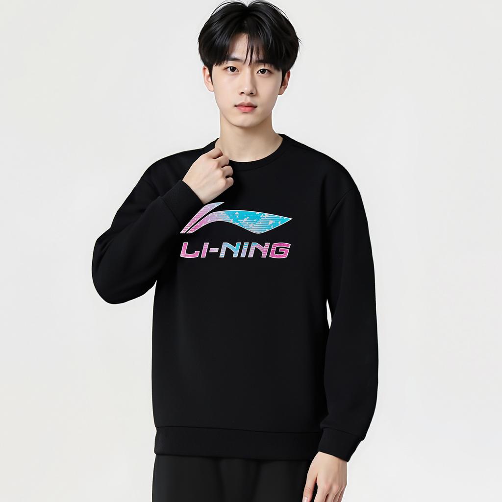 Li Ning Sweatshirts Unisex Black Crew Neck Moderate AWDVG91-1