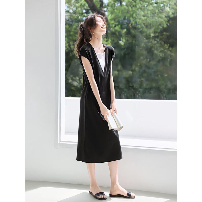 Faux Two-Piece Color-Block V-Neck A-Line Midi Dress