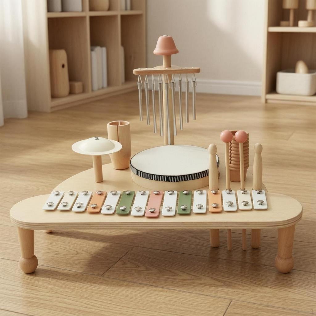 Wooden Musical Activity Stand Rounded EdgesPercussion Toy ChildFriendly Kids Percussion Set