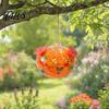 Talos Blown Glass Hummingbird Feeder, Outdoor Hanging Colorful Nectar Feeder with Two Flower Feeding Ports for Garden Backyard Decor