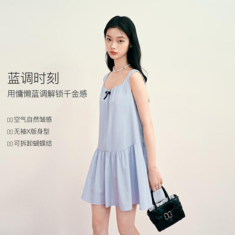 Ledin Sleeveless Wrinkle Bow Mini Dress S