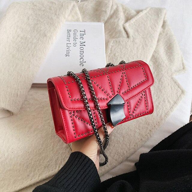 Women Shoulder Grils Clutch Rivet Summer Messenger Bags Chain Leather Handbag Flap Crossbody Small Bag Red Women Shoulder Grils Clutch Rivet Summer Messenger Bags Chain Leather Handbag Flap Crossbody Small Bag Red