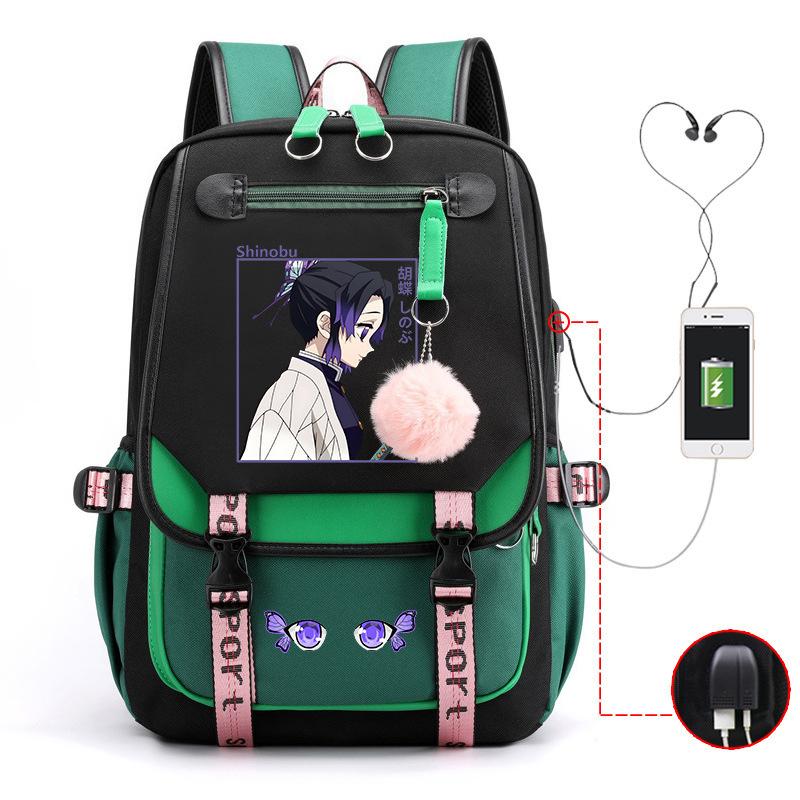 Japan Cartoon Comics Demon Slayer Trendy USB High-Capacity Student Backpack with Spine Support 0019