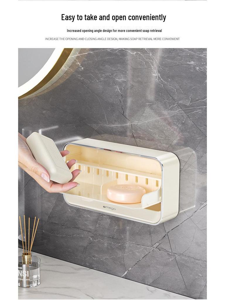 Punch-Free Wall-Mounted Soap Dish with Lid and Drainage