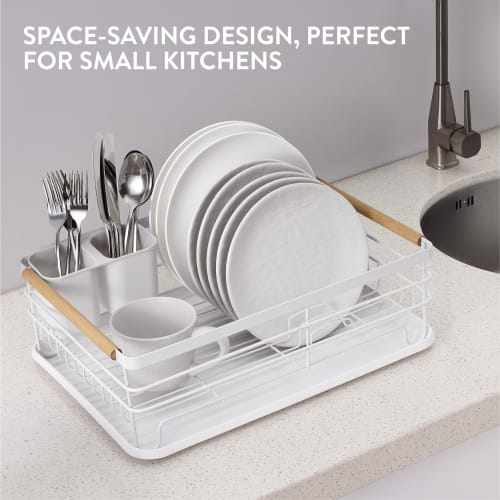 Navaris Dish Drainer, Kitchen Rack, Dish Drainer, Draining Tray, for Washing Dishes, Kitchen, Durable, with Handles, 42.5x31.5x14cm, White