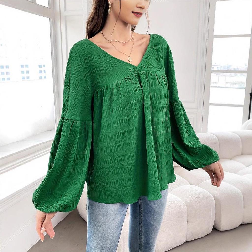 Women's Plus Size Elegant Solid Color Long-Sleeved Shirt