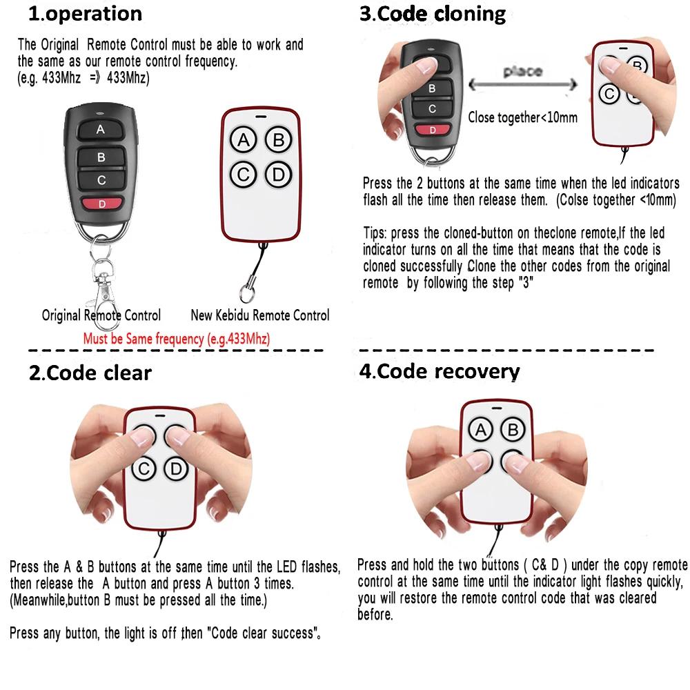 433Mhz Copy Remote Control 4CH 315MHz Clone Function RF Transmitter Auto Cloning Duplicator Key Replacement for Garage Door Gate