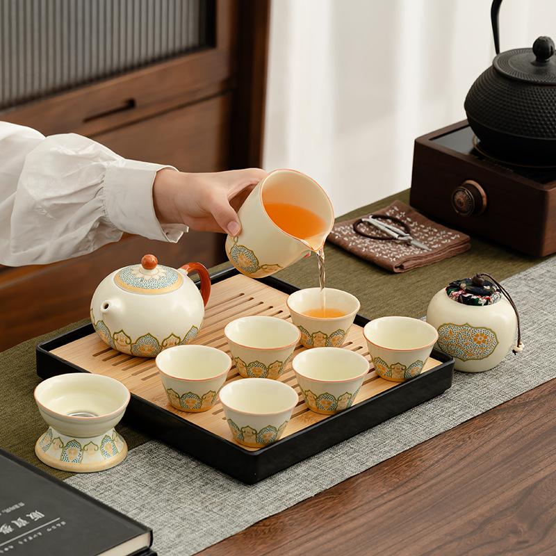 Activity Business Ru Kiln Ancient Rhyme Household Living Room Brewing Teapot Teacup Set Gifts for Teachers and Elders