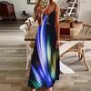 European and American Cross-border Large-size Summer Color Suspender Long Dress Sleeveless Creative Loose Waist Digital Printing Temperament Dress