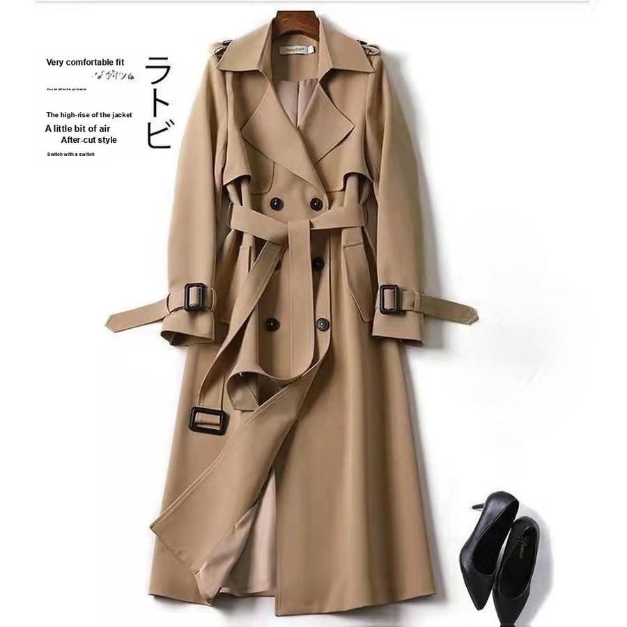Damen Langer Trenchcoat Herbst Frühling Koreanischer Stil Kleinwüchsig Britischer Stil Überknielanger Kleidermantel Jacke