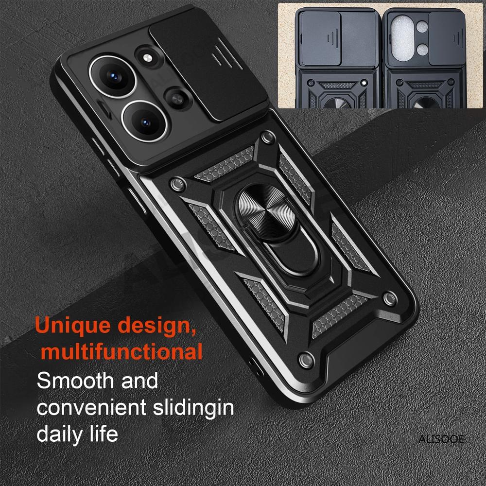 Capa for Xiaomi Redmi 15C Global Case Armor Slide Camera Lens Protection Back Cover Ring Stand Shockproof Funda