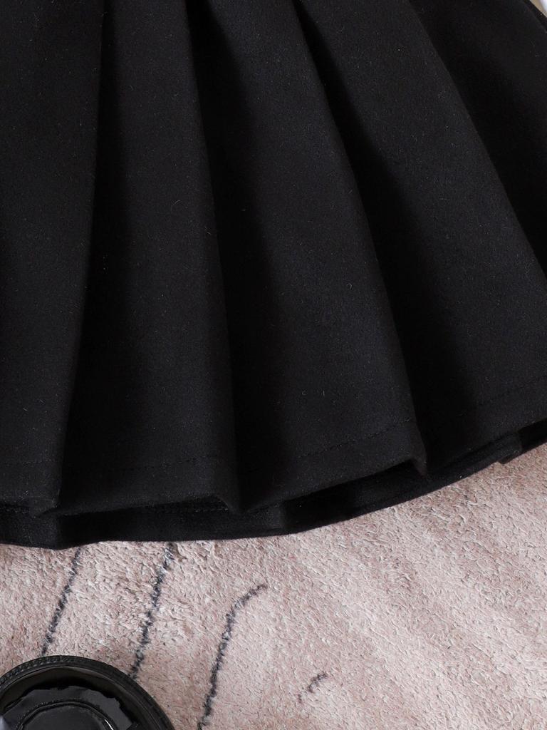 European & American Children's Clothing Set: Black Coat, White Shirt & Skirt for Girls