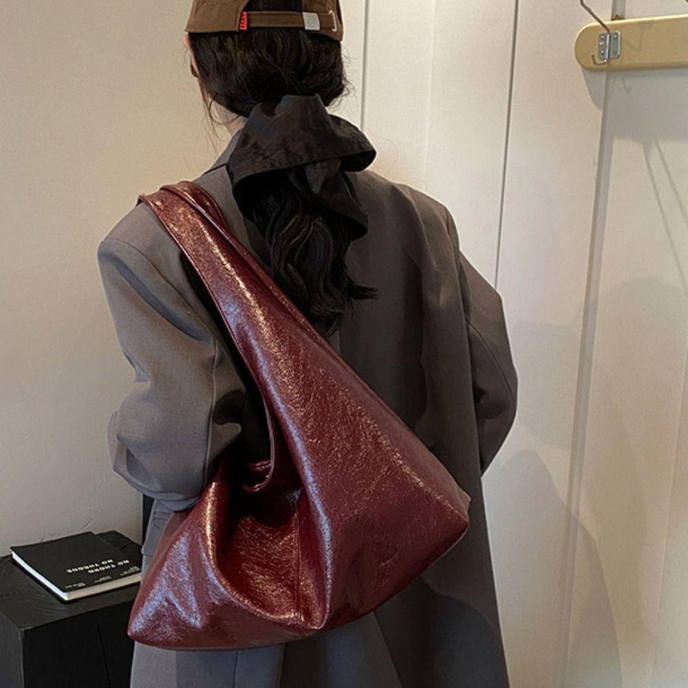 Tote Bag Large Capacity Handbag Solid Color Underarm Packs Cute Retro PU Tote Bag  Women