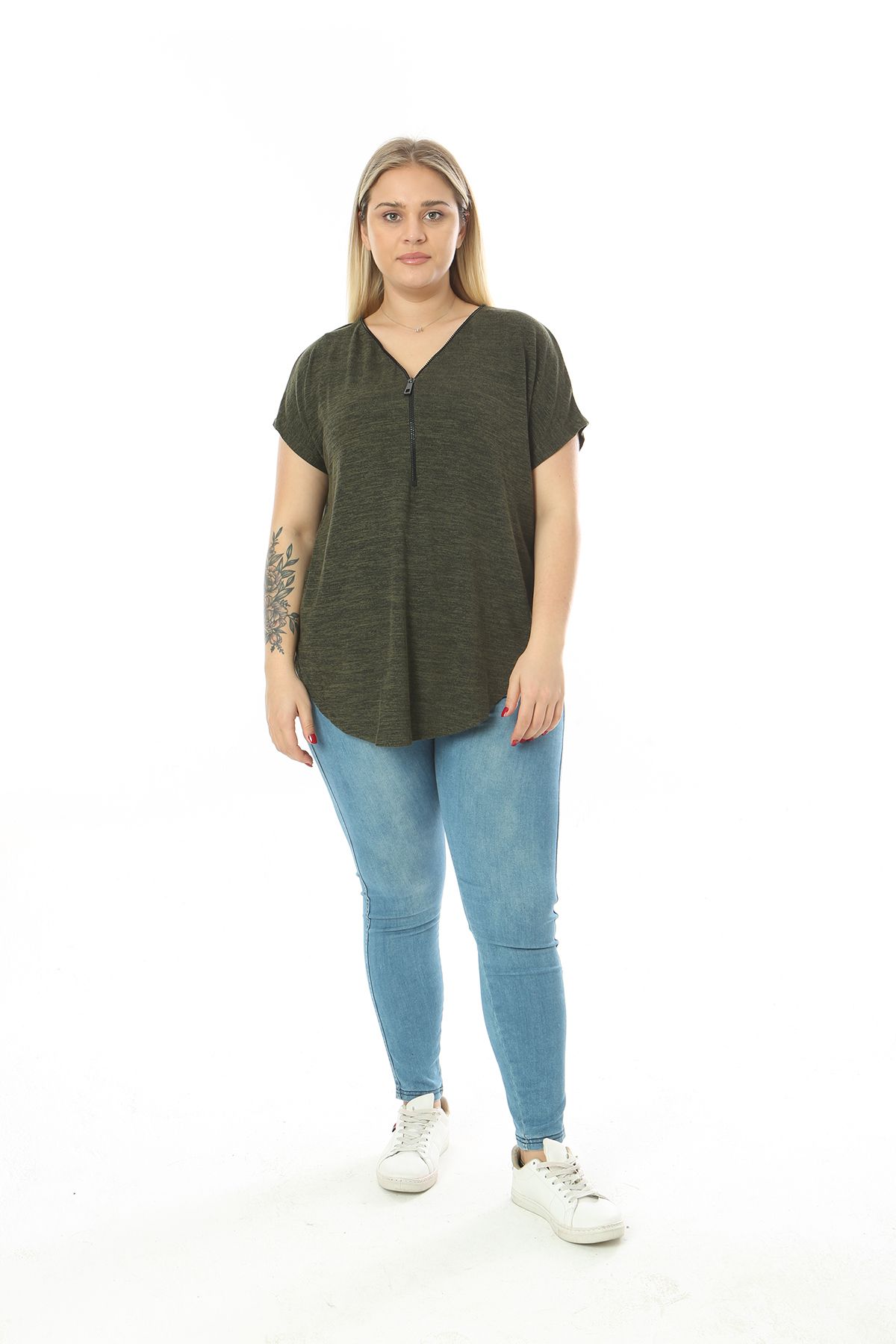 

Женская туника больших размеров Туника цвета хаки большого размера