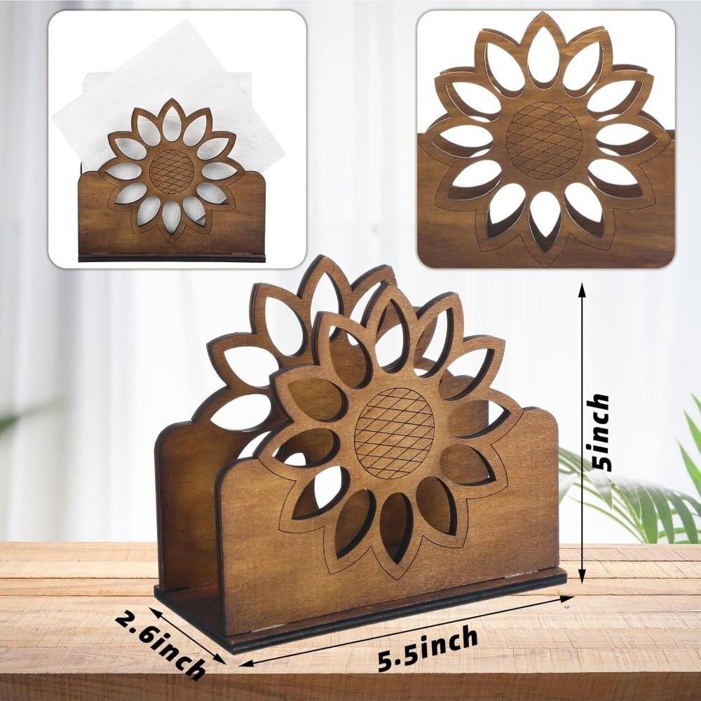 Retro Style Sunflower Napkin Holder Wooden Material Kitchen Desktop Tissue Holder  Tabletop Use
