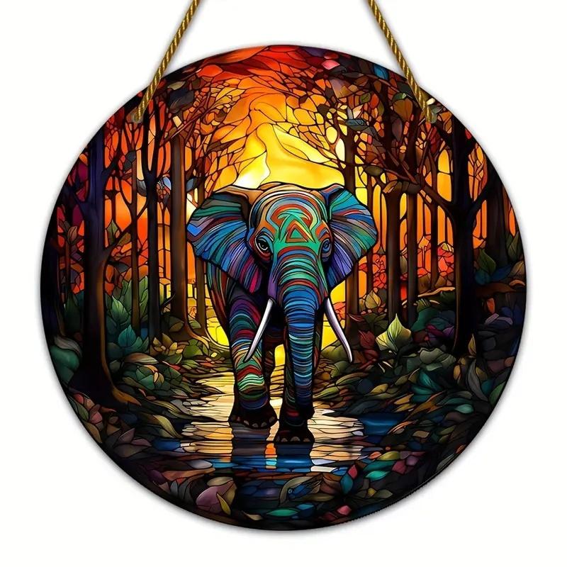 Vintage, Vibrant 2D Elephant Acrylic Circular Catcher, Animal Themed, Novelty Home Decor, Perfect Durable for Bedroom