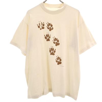OLD 90s Footprint Short Sleeve T-shirt Cream Single Stitch Men's Used