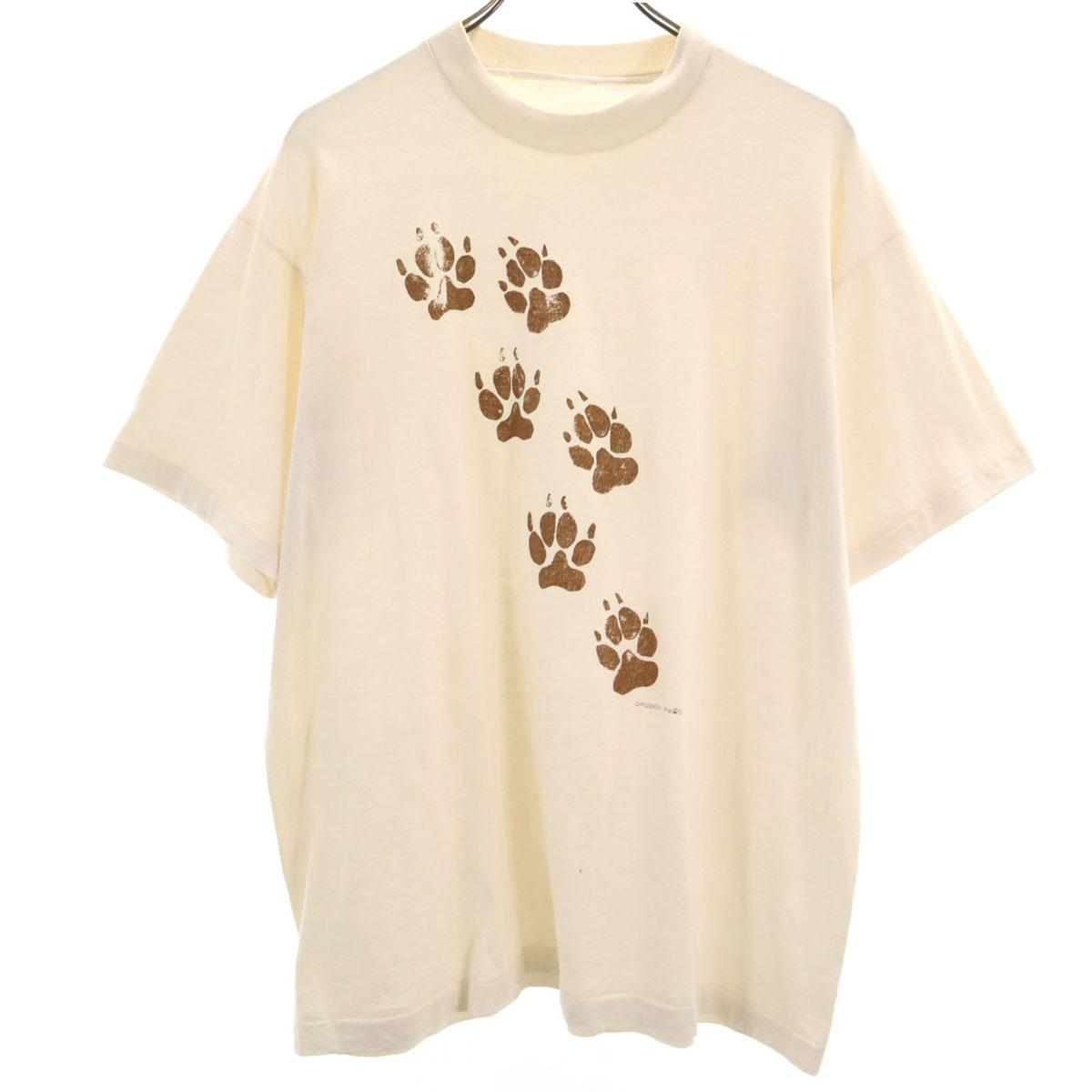 

ВИНТАЖНАЯ футболка с коротким рукавом Footprint 90-х годов, кремовая, одинарная строчка, мужская, б/у