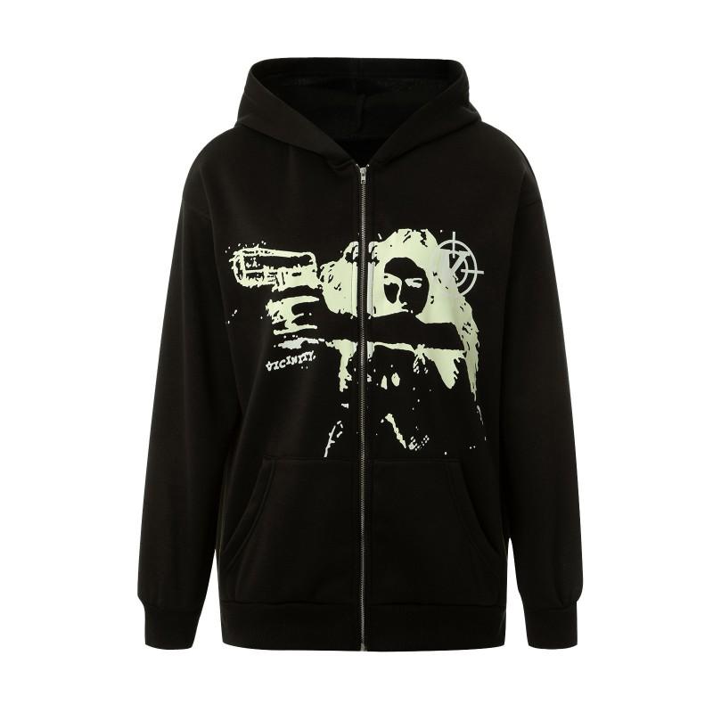 Unisex Hooded Zip-Up Sweatshirt Oversized Streetwear Pullover With Print Design