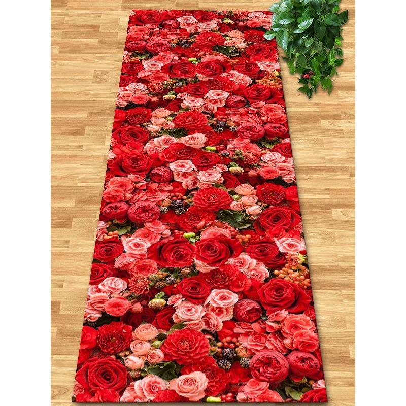 Flowers and Plank Home Balcony 3D Passageway Long Corridor Carpet Spring Floral Pattern Entryway Stairway Rugs Room Aisle Mat