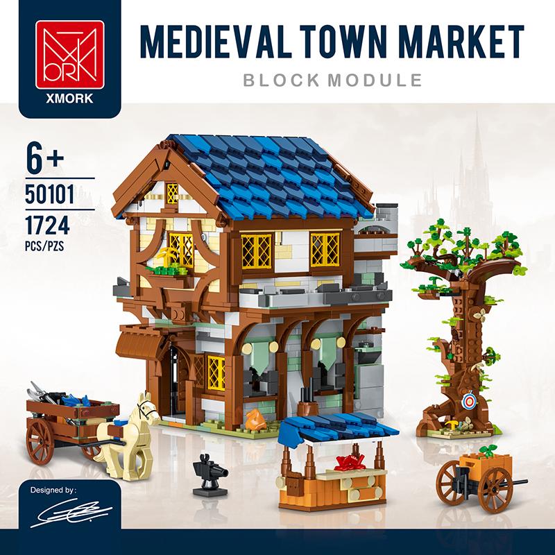 Série Architektura středověkého města Stavebnice Modelové Sady pouličních pohledů MOC Modulární Město Dům Cihelny Hračky Dárky pro Děti