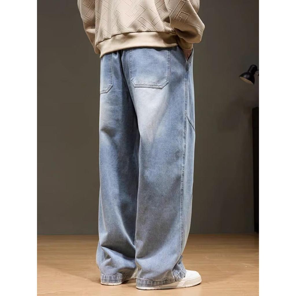 American high street retro jeans men's straight loose wide-leg pants autumn and winter trendy brand versatile casual long pants