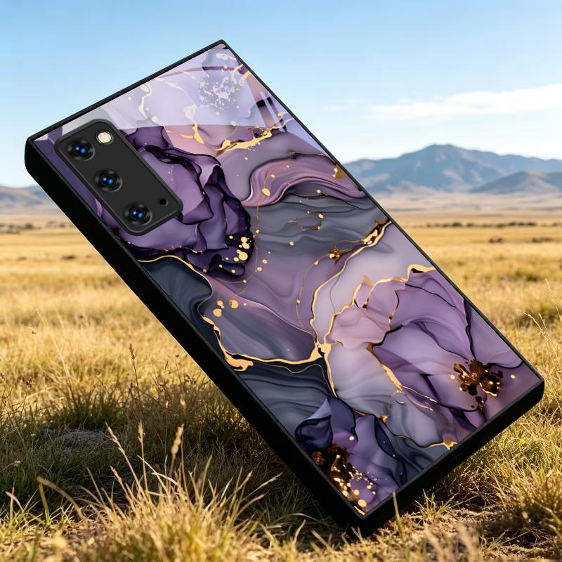 Amethyst Ink Floral Flow Black Glass Phone Case For Samsung Galaxy S20 S21 S22 S23 Plus S24 FE S25Edge S26 Ultra S25 20 5G Cover