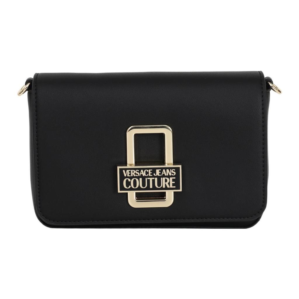 Versace Jeans Couture Letter Logo Unifarben Klappe PU Crossbody Umhängetasche Kleine Damen Tasche Schwarz 74VA4BR1-ZS585-899