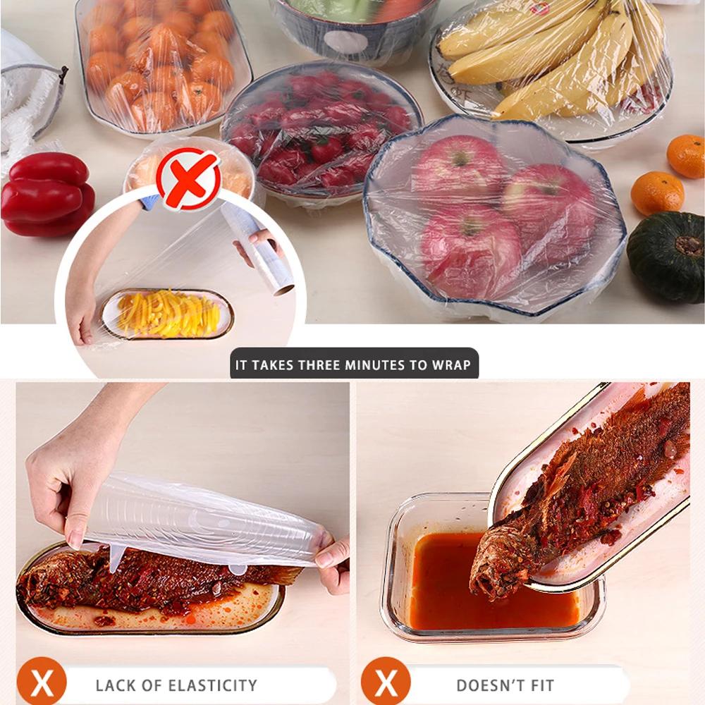 100Pcs Disposable Plastic Wrap Fresh-Keeping Film Cover Bowl Covers Bag Food Fresh Seal Dust-Proof Vacuum Bag Kitchen Accessorie