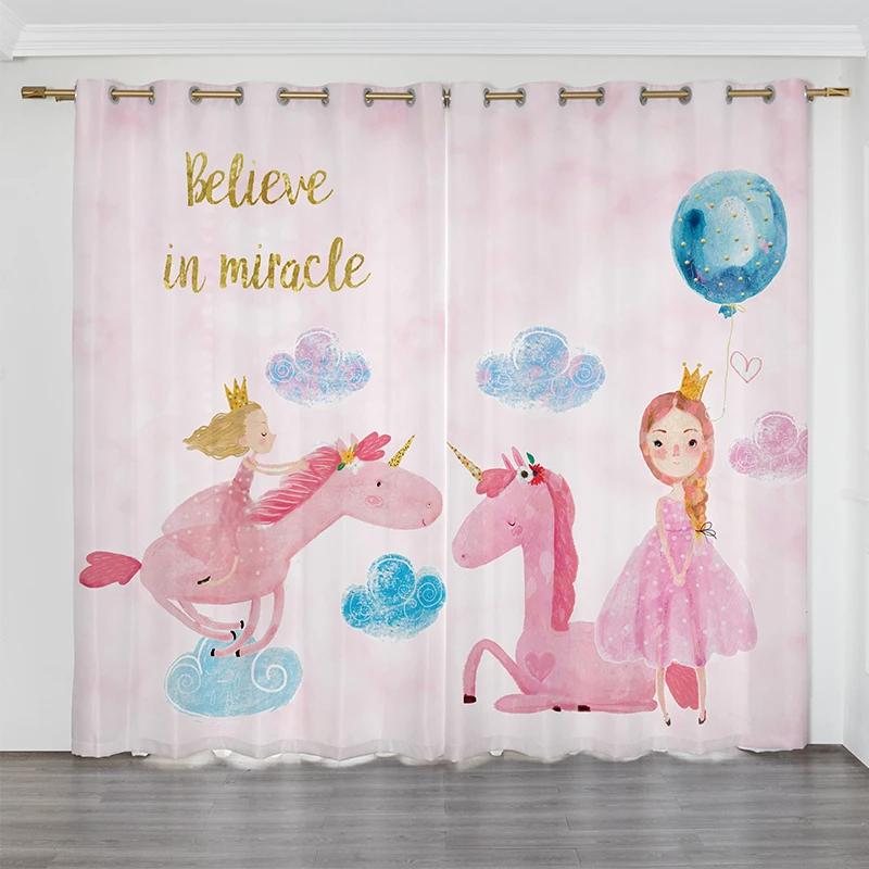 Nordisch Schlicht Ins Pink Cartoon Hohe Verdunkelung Vorhang Netz Rot Einhorn Mädchen Schlafzimmer Kinderzimmer Verdunkelungsvorhang Neu 2 Stück
