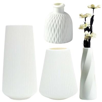 Iikuru Unzerbrechliche Vasen, Set of 4, Stilvolle Plastik-Blumenvasen, Weiß, für Ikebana und Trockenblumen, ya199