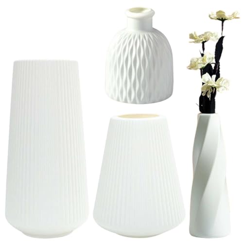 

iikuru Небьющиеся вазы, Набор из 4 шт., Стильные пластиковые цветочные вазы, Белые, для икебаны и сухих цветов, ya199