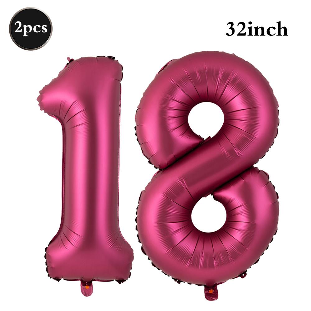 Giant 32 Inch Number Balloon Set Metallic Rose Red Foil Helium Balloon Kit DIY Happy Birthday Party Decor Kids Adult Anniversary