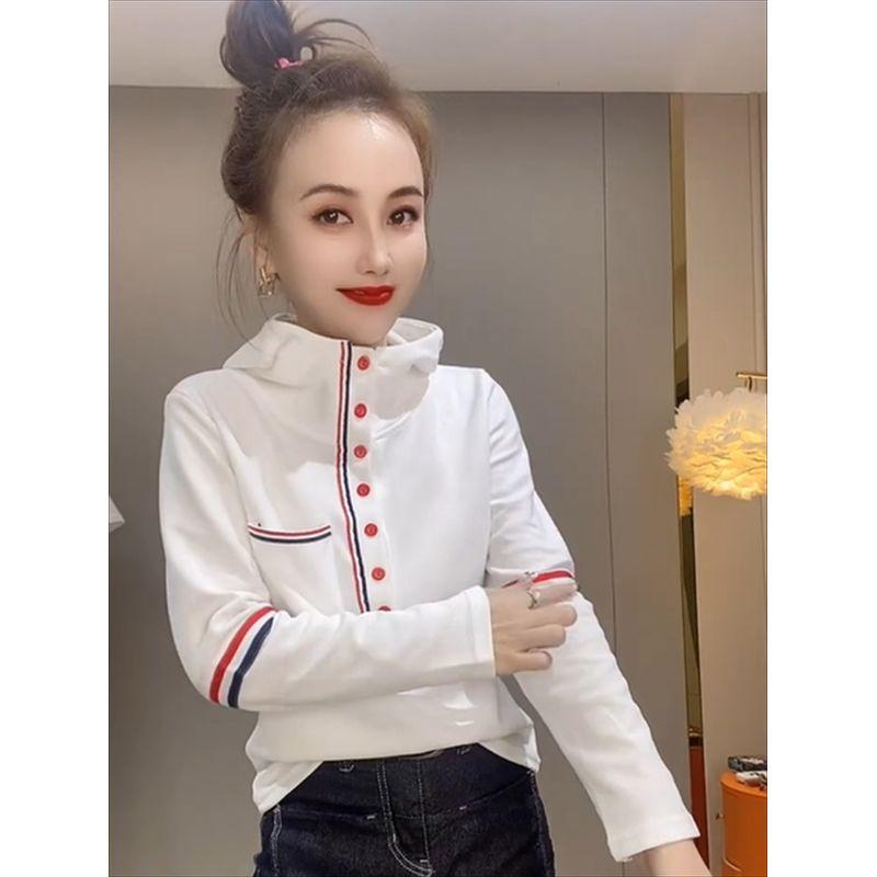 

European Goods Stylish Side Stripe Single-Breasted Sweatshirt Women s 2025 Autumn New Fashion Casual Silm Bottoming Hoodie White L