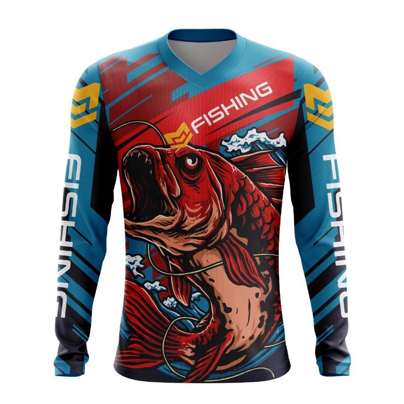 Men's Quick-Dry Fishing Shirt - Moisture-Wicking, Long Sleeve Rash Guard with Fish Design, Perfect for Hiking & Outdoor